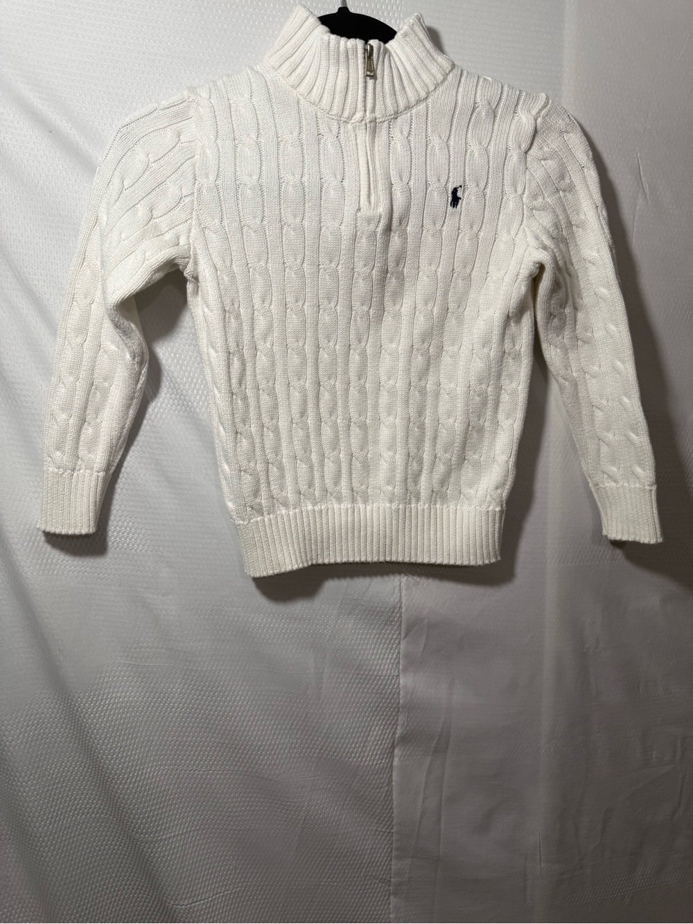 Polo by Ralph Lauren White Cable-Knit Quarter-Zip Sweater Boys size 7